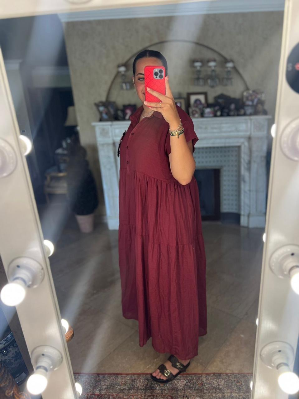 Half sleeves dress in dark red