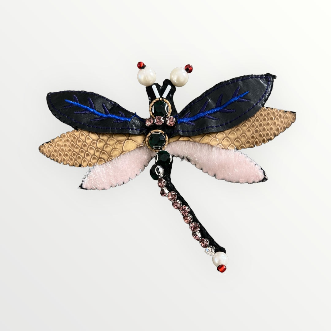 Dragon Fly with leather wings Pin