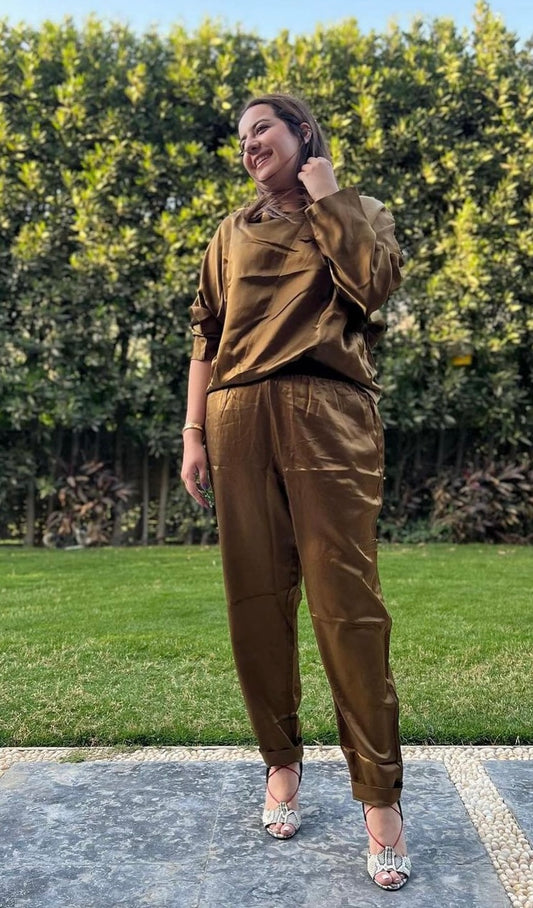 Wide Elastic Pants Gold