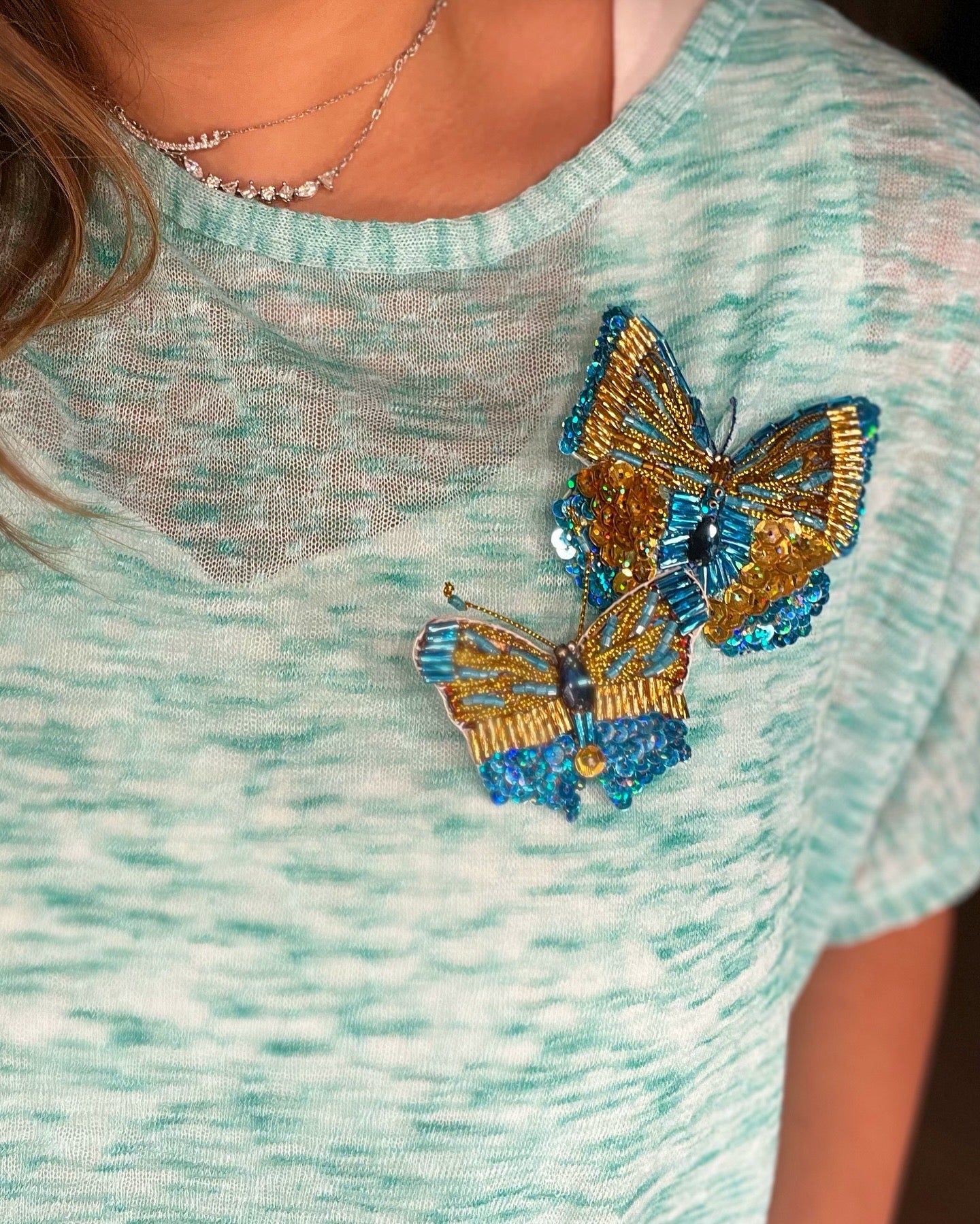 Turquoise x Gold Butterfly Pin MEDIUM