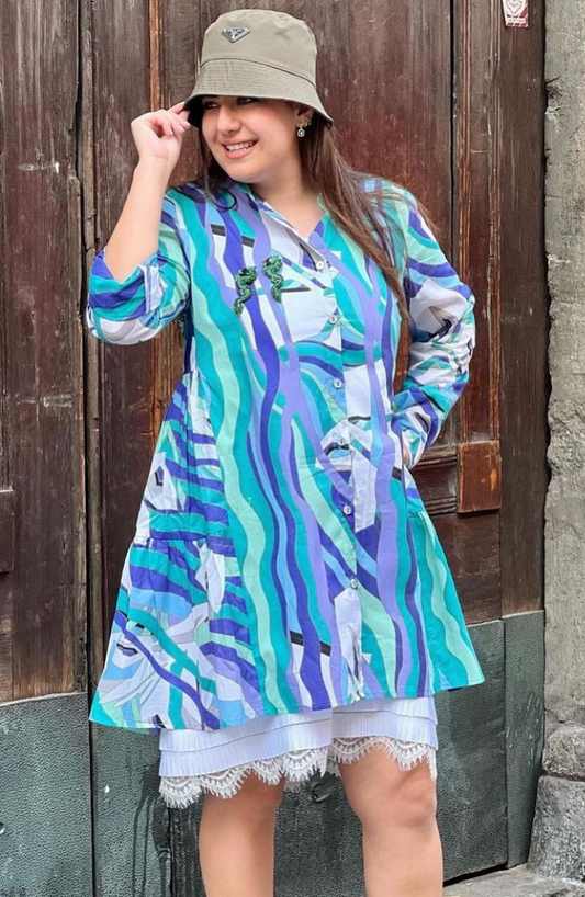 Printed Shirt dress in Blue