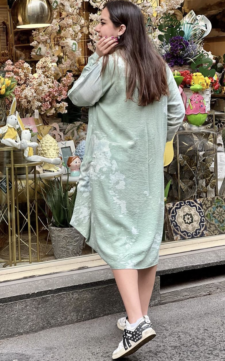 V Linen dress Green