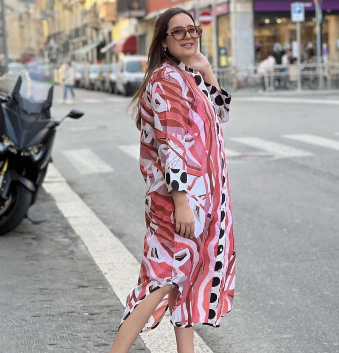 Printed Shirt dress with polka dot details