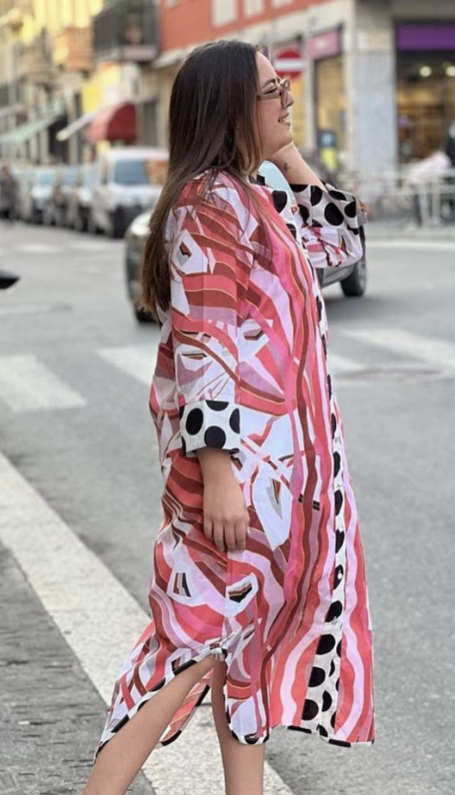 Printed Shirt dress with polka dot details