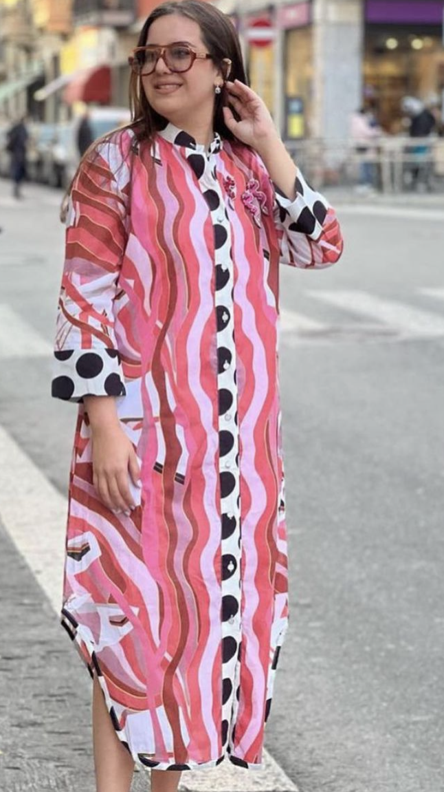 Printed Shirt dress with polka dot details