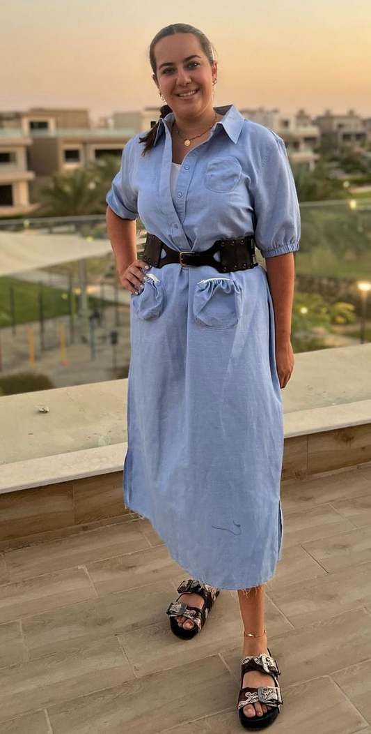 Pockets shirt dress Baby Blue