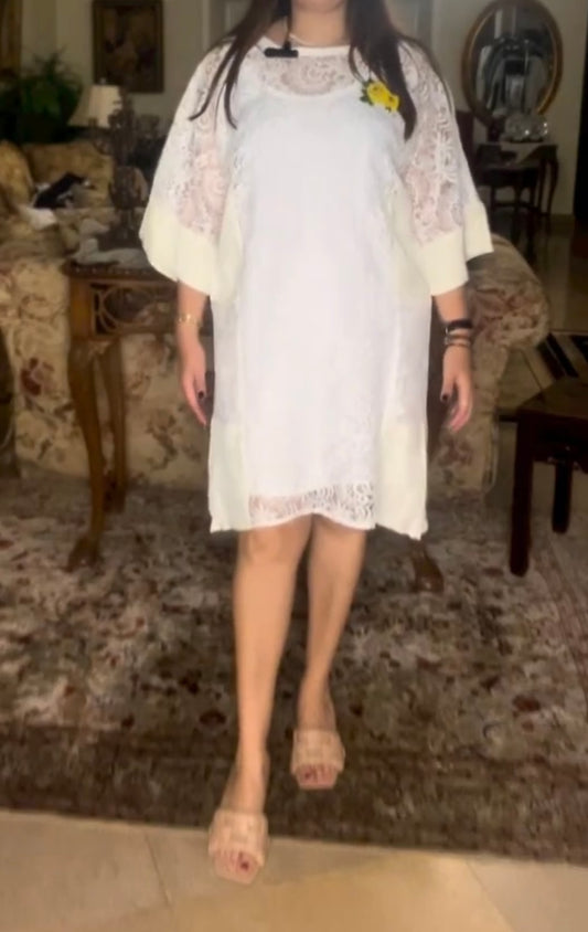 White Lace x Linen Dress